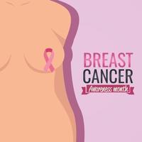affisch bröstcancermedvetenhetsmånad med kropp av kvinna och band vektor