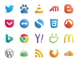 20 Social-Media-Icon-Packs, einschließlich selbstgefälligem Yahoo Pocket Chrome Grooveshark vektor