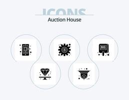 Auktions-Glyphen-Icon-Pack 5 Icon-Design. Gebot. Einstellung. Handy, Mobiltelefon. Präferenz. Dollar vektor