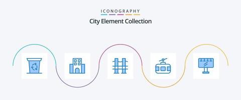 City Element Collection Blue 5 Icon Pack inklusive Schild. Tourismus. Brücke. Tour. Seilbahn vektor