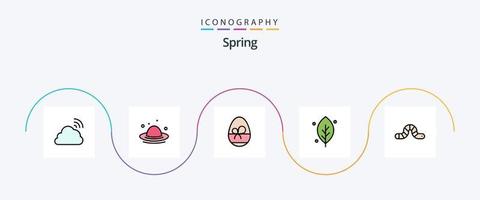 mit Federlinie gefülltes flaches 5-Icon-Paket einschließlich Tier. Natur. Frühling. Blatt. essen vektor