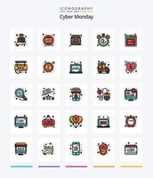 Creative Cyber Monday 25 Zeilen gefülltes Icon Pack wie Limited. Cyber. Zeichen. Zeit. Rabatt vektor