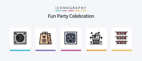 Party-Line-gefülltes 5-Icon-Pack inklusive Getränk. Scheinwerfer. Chanukka. Licht. hell. kreatives Symboldesign vektor