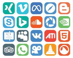 20 Social Media Icon Pack inklusive MySpace NVIDIA Skype Picasa Sound vektor