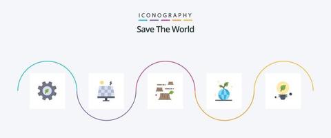 Save the World Flat 5 Icon Pack inklusive Ökologie. speichern. Schaden. Planet. Erde vektor