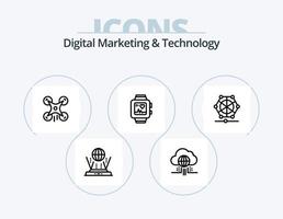 digitales Marketing und Technologie-Line-Icon-Pack 5 Icon-Design. Roboter. Auge. W-lan. medizinisch. virtuell vektor