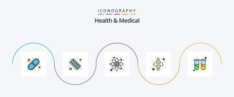 gesundheits- und medizinische linie gefülltes flaches 5-symbolpaket einschließlich patient. Fraktion. Medizin. Bremse. Forschung vektor