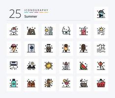 Sommer 25 Zeilen gefülltes Icon Pack inklusive Sommer. Brille. Zelt. Wetter. Sommer vektor