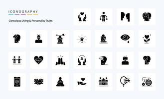 25 solide Glyphen-Icon-Packs für bewusste Lebens- und Persönlichkeitsmerkmale vektor