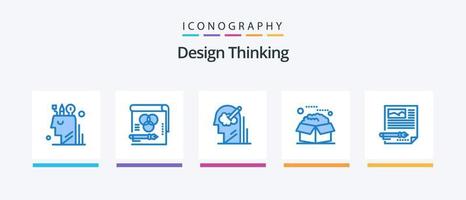 Design Thinking Blue 5 Icon Pack inklusive Produkt. Kasten. Stift. Lösung. Benutzer. kreatives Symboldesign vektor