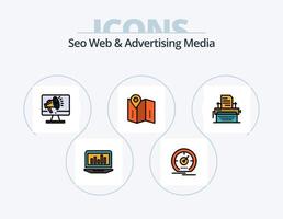 SEO Web und Werbemedien Linie gefüllt Icon Pack 5 Icon Design. Buchseite. pass. Lupe. Layout. sicher vektor