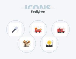 Feuerwehrmann flach Icon Pack 5 Icon Design. Feuerwehrmann. Notfall. Konstruktion. Auto. Feuer vektor