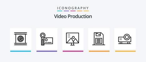 Video Production Line 5 Icon Pack inklusive . Audiobearbeitungssoftware. Audiobearbeitung. Videoplayer. kreatives Symboldesign vektor