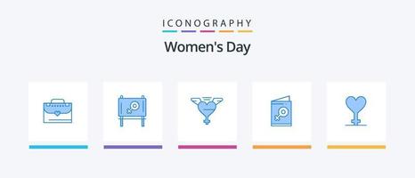 Womens Day Blue 5 Icon Pack inklusive. Symbol. Liebe. Geschlecht. einladen. kreatives Symboldesign vektor