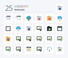 multimedia 25 platt Färg ikon packa Inklusive koda. data. filer. moln. detalj vektor