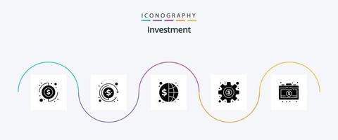 Investment Glyph 5 Icon Pack inklusive Investition. Aktentasche. global. Geld. Dollar vektor