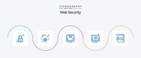 Web Security Blue 5 Icon Pack inklusive Daten. Monitor. Schutz. markieren. Virus vektor