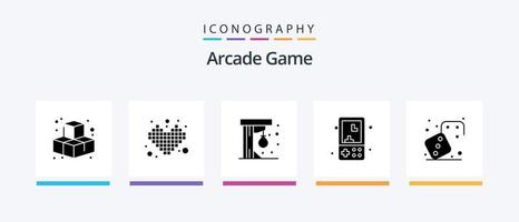 Arcade Glyph 5 Icon Pack inklusive Wettbewerb. Kinder. Schlagball. Spiele. Elektronik. kreatives Symboldesign vektor