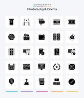 kreativ cenima 25 glyf fast svart ikon packa sådan som filma biljetter. filmremsa. kamera. filma rulle. animering vektor