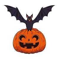 Halloween-Kürbis mit Fledermaus-Pop-Art-Stil vektor