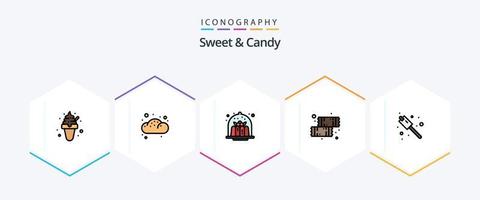 Sweet and Candy 25 Filledline Icon Pack inklusive Camping. Essen. Brownie. Nachtisch. Essen vektor