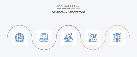 Science Blue 5 Icon Pack inklusive Chemikalie. Wissenschaft. Biogefährdung. Experiment. Brenner vektor