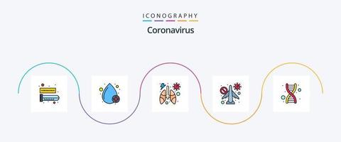 Coronavirus-Linie gefülltes flaches 5-Icon-Pack einschließlich DNA. nicht zulassen. Anatomie. verboten. Infrarot vektor