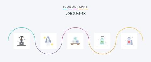 Spa und Relax Flat 5 Icon Pack inklusive Yoga. Öl. Massage. Massage. Handtücher vektor