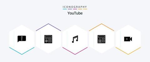 Youtube 25 Glyphen-Icon-Pack inklusive Video. ui. App. dokumentieren. Musik vektor