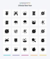 kreatives chinesisches neues jahr 25 glyph solid black icon pack wie china. Massage. Trommel. Blume. Zeichen vektor