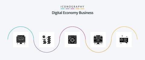 digital ekonomi företag glyf 5 ikon packa Inklusive paj. chatt. webb. server. digital vektor