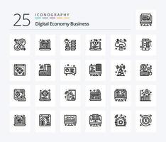 Digital Economy Business 25-Zeilen-Icon-Pack einschließlich Business. Tasche. Münze. Wirtschaft. sparen vektor