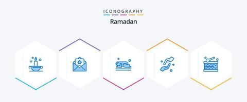 Ramadan 25 blaues Icon Pack inklusive Shahada. Hände. Islam. Glaube. Ramadan vektor