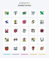 kreativer brasilianischer Karneval 25 Zeilen gefülltes Icon Pack wie Karneval. Feder. Maske. Kalligraphie. Wein vektor