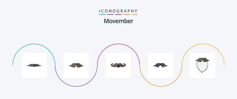 Movember Line Filled Flat 5 Icon Pack inklusive . getragen. vektor