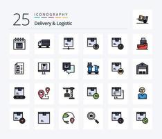 Lieferung und Logistik 25 Zeilen gefülltes Icon Pack mit Standort. Kasten. Transport. Versand. Netzwerk vektor