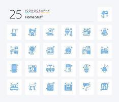 Home Stuff 25 Icon Pack in blauer Farbe inklusive Maschine. Birne. Nocken. Zimmer. Lampe vektor