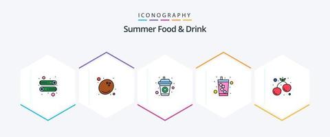 sommer essen und trinken 25 gefüllte linien icon pack inklusive essen. Kirsche. trinken. Wasser. trinken vektor