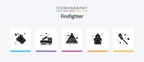 Feuerwehrmann Glyphe 5 Icon Pack inklusive Hut. Feuerwehrmann. LKW. Feuer. Zeichen. kreatives Symboldesign vektor