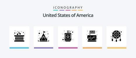 USA glyf 5 ikon packa Inklusive dekoration. usa. flaska. fest. kaka. kreativ ikoner design vektor