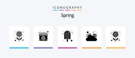 Spring Glyph 5 Icon Pack inklusive Farm. Wetter. Creme. Sonne. Sommer. kreatives Symboldesign vektor