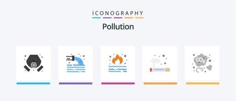 Umweltverschmutzung Flat 5 Icon Pack inklusive Kohlenstoff. Rauch. brennen. Verschmutzung. Rauch. kreatives Symboldesign vektor