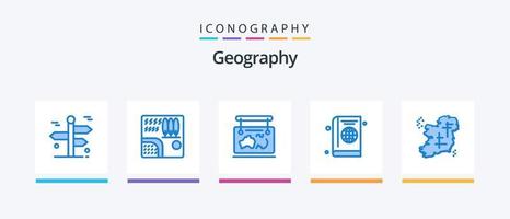 Geographie blau 5 Icon Pack inklusive Cover. Reisepass. Fluss. reisen. Standort. kreatives Symboldesign vektor