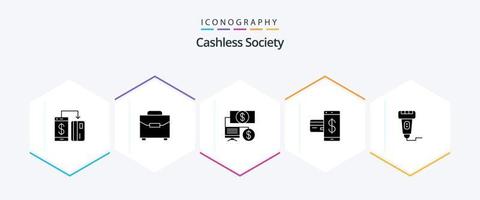 Cashless Society 25 Glyphen-Icon-Pack inklusive Finanzen. bargeldlos. Tasche. Karte. Finanzen vektor
