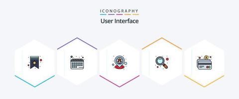 Benutzeroberfläche 25 gefüllte Symbolpakete inklusive Karte. Geldautomat. heim. Zoomen. Lupe vektor