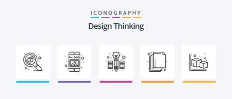 Design Thinking Line 5 Icon Pack inklusive Suche. Design. Pflücker. Objekt. Würfel. kreatives Symboldesign vektor