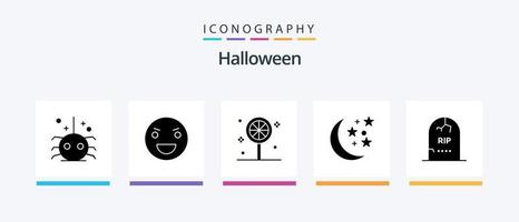 Halloween Glyph 5 Icon Pack inklusive Grabstein. Tod. gruselig. Nacht. Halloween. kreatives Symboldesign vektor