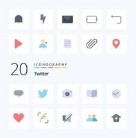 20 Twitter Flat Color Icon Pack wie Nachrichten-Chat-Bild-Deckblatt vektor