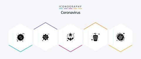 Coronavirus 25 Glyphen-Icon-Pack inklusive Virenschutz. Flüssigseife. Virus. Handwäsche. Grippe vektor