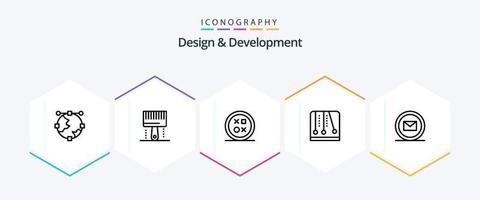 design och utveckling 25 linje ikon packa Inklusive mekanik. utveckling. pensel. form. utveckling vektor